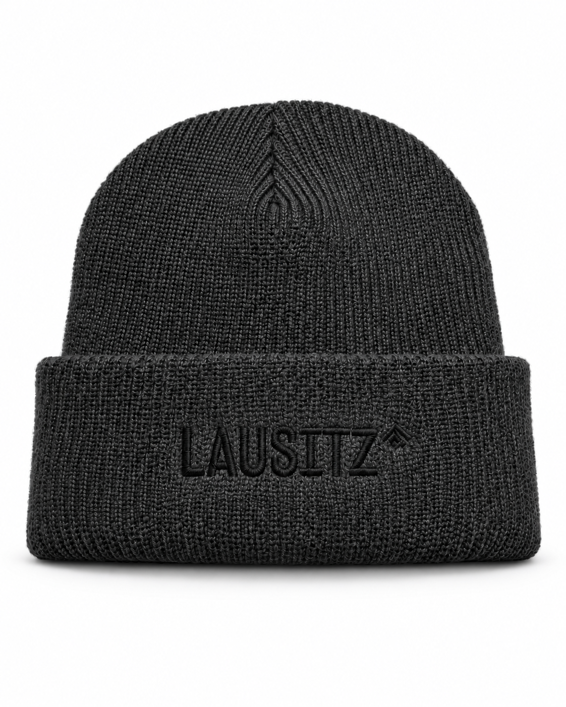 Beanie Mütze LAUSITZ grau schwarzer Stick